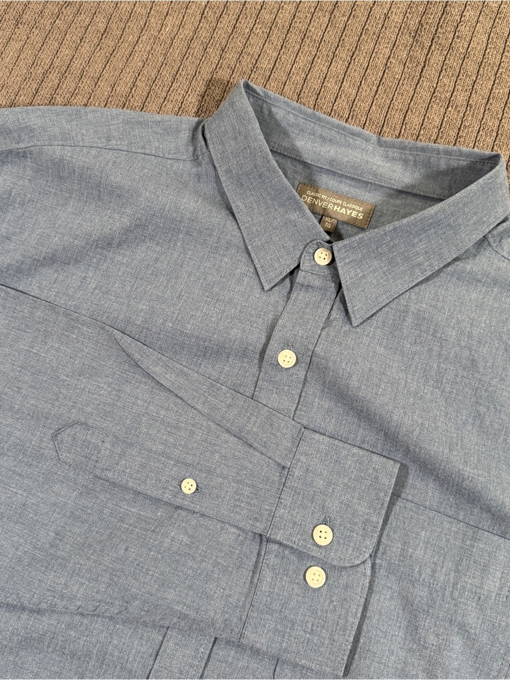 Denver Hayes Men's Chambray Button Down Shirt XL Classic Fit Long Sleeve